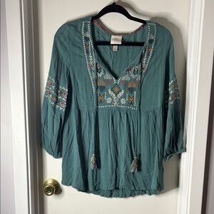 Knox Rose Teal Embroidered Blouse